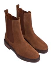 Light brown suede women's Chelsea boots BUTYD-1278-1G(Z26), diagonal product view on white background.