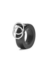 Black women's belt with croco motif PASDS-0172E-99(Z25), diagonal product view on white background.