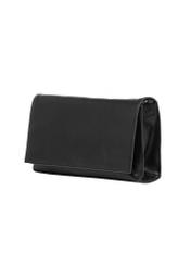 Women's black leather messenger bag TORES-1438-99(Z26). Side view, diagonal, on a white background.