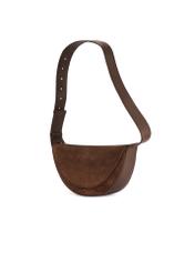 Brown suede semi-circular women's handbag TORES-1178-89(Z25) - diagonal product view on a white background.