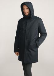 Navy blue men's winter jacket KURMT-0387-69(Z25), product visible from the front on the model, half of the silhouette visible.