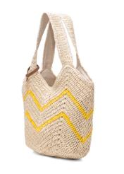 Unstiffened shopper bag made of imitation straw TOREC-0942A-25(W25), diagonal view of the product on a white background.