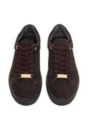 Dark brown suede women's sneakers BUTYD-1068-1I(Z26), front product view on white background.