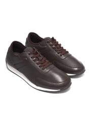 Brown leather men's sports shoes BUTYM-0566-1I(Z26), diagonal product view on a light background.