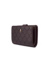Brown women's wallet with monogram POREC-0391A-1I(Z26), diagonal product view on white background.
