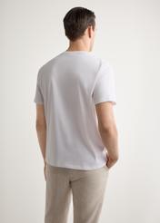 Men's white T-shirt with print TSHMT-0151-0B(W26), back view of the product on the model. Half of the silhouette visible.