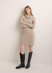 Beige sweater dress SUKDT-0295-1J(Z26), front view of the product on the model. Full body visible.