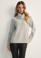 Women's gray wool-blend sweater SWEDT-0252-91(Z25), front view of the product on the model. Half of the silhouette visible.
