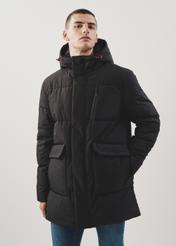 Men's long black jacket with hood KURMT-0274-99(Z23)-02