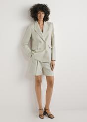Women's light beige linen blazer ZAKDT-0049-1A(W26), front view of the product on the model. Full body visible.