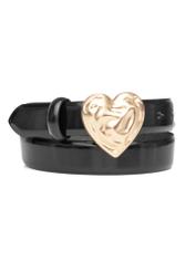 Leather belt with heart buckle PASDS-0337-99(W26), front product view on white background.