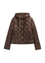 Brown short quilted women's jacket KURDT-0678-1H(Z26) - front product view, on white background.
