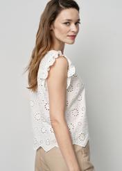 Women's white sleeveless openwork blouse BLUDT-0168-11(W24)-02