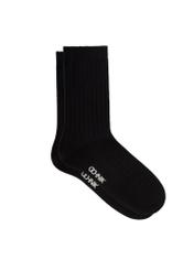 Black ribbed long women's socks SKADT-0072-99(W26), side product view on white background.