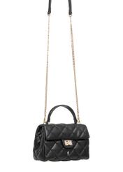 Black small quilted women's handbag TOREC-1092-99(Z25), product view with strap on white background.