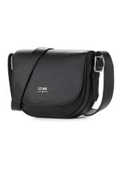 Black leather women's shoulder bag TORES-1218-9I(W26), diagonal product view on a white background.