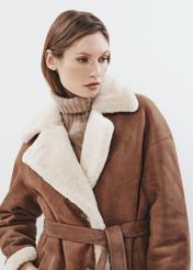 Long classic brown sheepskin coat for women KOZDS-0071-3091(Z24)-04