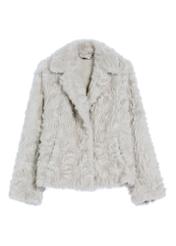 Gray women's fur coat FUTDP-0058-91(Z25), product view from the front on a white background.