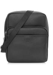 Men's leather black zipper bag TORMS-0016R-9I(W26), front product view on white background.