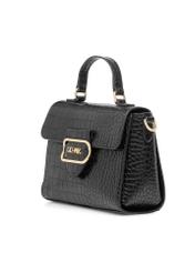 Black small women's croco handbag TOREC-0962A-97(Z25), diagonal product view on white background.