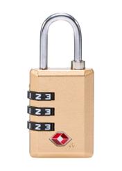 Gold TSA combination padlock AW-015-0002-28(W25), product back view on white background.