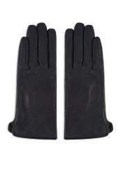 Women's navy blue leather gloves REKDS-0001A-7D(Z26), product view from the front on a white background.