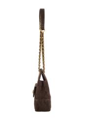 Brown suede small women's handbag TORES-1409-1I(Z26), product view from the side on a white background.