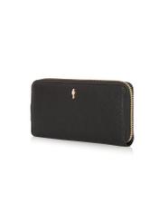 Black leather women's wallet PORES-0800R-9I(W26), diagonal product view on white background.