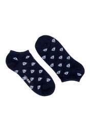 Navy blue men's short socks with sailboats SKAMT-0188-69(W24)-01