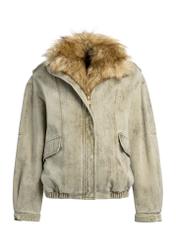 Women's olive jacket with fur KURDT-0611-57(Z25) - front product view on white background.