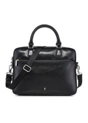 Black leather laptop bag TORES-1227-99(W26), front product view on white background.
