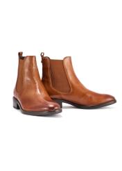 Women's leather ankle boots in cognac color BUTYD-0936A-87(Z25), diagonal product view on a white background.