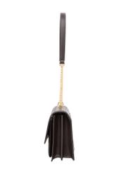 Brown women's handbag with monogram TOREC-1155-1I(Z26), product view from the side on a white background.