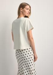 Cream women's mercerized cotton T-shirt TSHDT-0154-0B(W26) - back view of the product, against a light background. Knee-length silhouette visible.