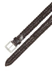 Dark brown braided men's belt PASMS-0282-1I(W26), top view of the product on a white background.