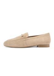 Dark beige suede women's moccasins BUTYD-1257-1K(W26), side product view on white background.