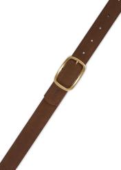 Brown leather women's belt PASDS-0339-1H(W26), view of the buckle of the product on a white background.