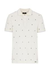 White polo with sailboat pattern men's POLMT-0071-11(W24)-04