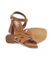 Women's suede camel sandals with a block heel BUTYD-1231-1D(W26)