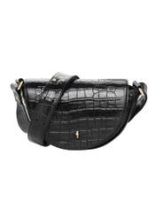 Black semi-circular croco women's handbag TORES-1328-9G(Z26), front product view on white background.