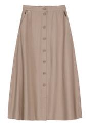 Beige viscose midi skirt SPCDT-0121-1D(W26) - front product view, on white background.