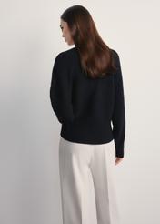 Women's black viscose sweater SWEDT-0240-99(Z25), back view of the product on the model. Half of the silhouette visible.