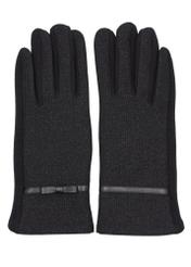 Black shiny women's gloves REKDT-0036-99(Z26), front product view on white background.