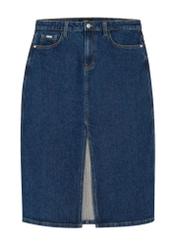 Denim midi skirt SPCDT-0119-7H(W26), front product view on white background.