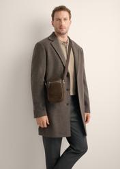 Men's dark brown leather bag TORMS-0541-1I(Z26), front view of the product on the model's silhouette.