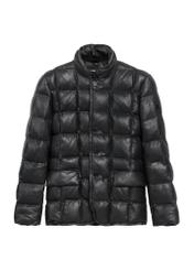 Black men's leather insulated jacket KURMS-0375-2872(Z25), product view from the front on a white background.