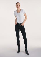 Black women's denim pants JEADT-0010A-99(Z25), product visible from the front on the model, the entire silhouette is visible.