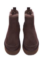 Women's dark brown suede snow boots BUTYD-1314-1I(Z26), front product view on white background.