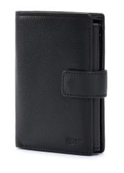 Men's leather wallet in black PORMS-0630A-99(Z25), diagonal product view on a white background.