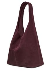 Burgundy suede shopper bag TORES-1403-4D(Z26) - diagonal product view, on a white background.